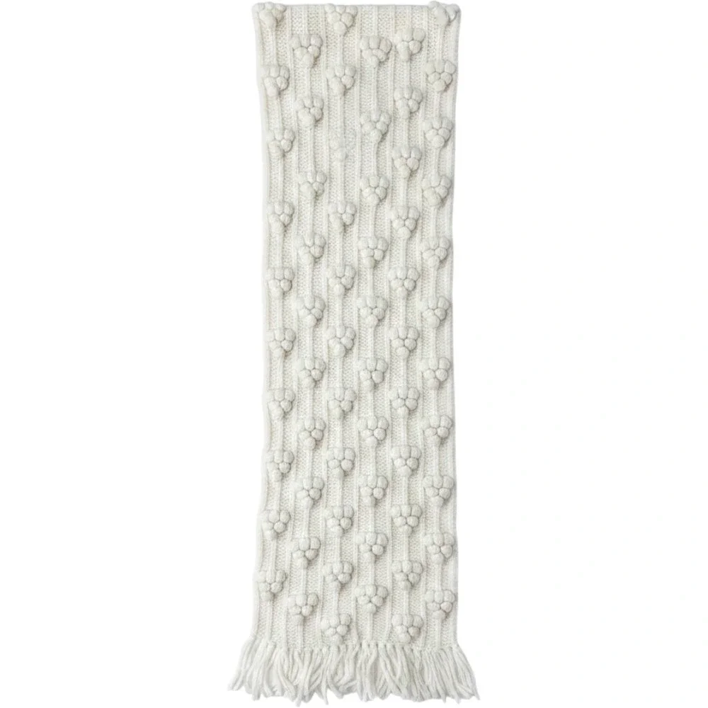 Carraig Donn Handknit Ireland 100% Pure New Wool Bobble Scarf‎ Cream Ivory Aran
